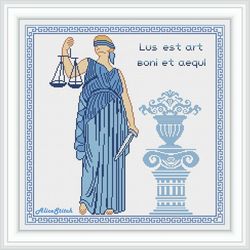 Cross stitch pattern Themis Goddess justice court lawyer ancient Greece silhouette libra sword monochrome Download PDF