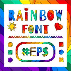 Rainbow font. Bright multicolor doodle style. EPS file. Download for design and printing. Desktop License