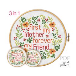 Mother forever my friend for cross stitch pattern