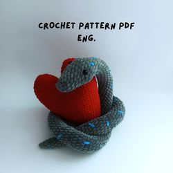 Crochet pattern instructed snake, Cute snake Plushie Pattern, Valentine's Day Gift