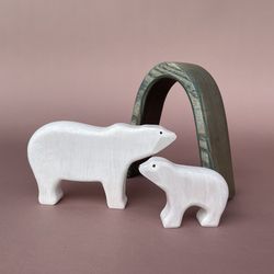 Wooden polar bears toy (2pcs) - Wooden toys - Wooden animals figurines - Arctic bear figurine - Wood arctic animals toys