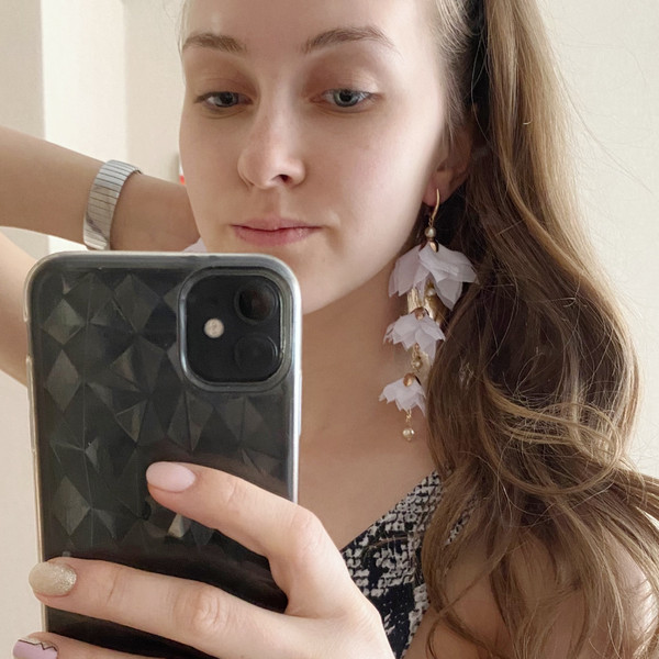 Light long bridal earrings, Flower white earrings, Dangling earrings on girl