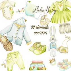 watercolor nursery clipart. baby clothes watercolor collection. boy, girl accessories. baby shower, newborn png. booties