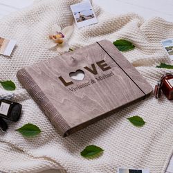 Personalized Photo Book, Romantic Valentine's Day Gifts, Scrapbook Album, Wooden Book for Couples, Unique Wedding Gift