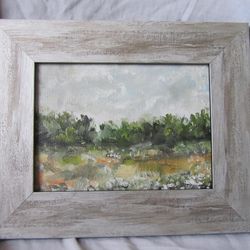 Mini farm oil painting Country oil painting Framed small landscape art Hanging miniature Forest framed art Forest art