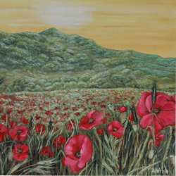 Original oil painting poppy valley.   Interior painting, decor,gift