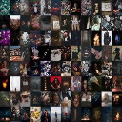 112 pcs witches wall collage kit digital download | witches aesthetic photo collage kit, photo wall collage set 4x6