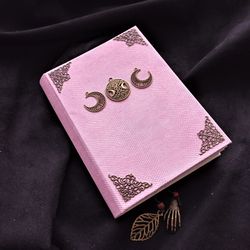 Triple Goddess ancient journal with text Old witchcraft book real celtic Crescent moon spell book  Custom grimoire