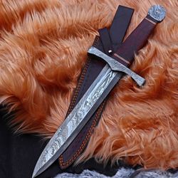 Closer to the Sun Damascus Steel Medieval Arming Dagger Blended Steel Full Tang Short Sword