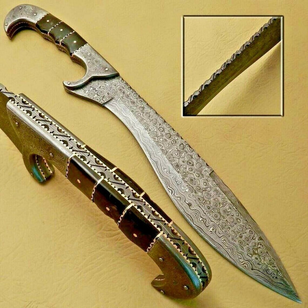 Custom Handmade Damascus Steel COLUMBIA Fixed Blade Bowie Knife Camping Hunting.jpg