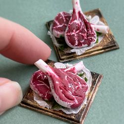 Miniature set of meat on a bone on a board for playing dolls, dollhouse, scale 1:12
