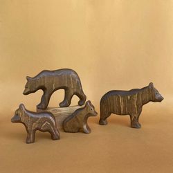 Handmade wooden bears set (4pcs) - Wooden toys - Wooden animal figurines - Bear figurines - Baby gift