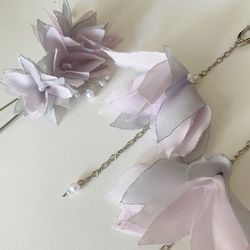 Flower jewelry set, Wedding jewelry set, Bridal accessories, Flower long earrings, Flower branch for hairstyle,