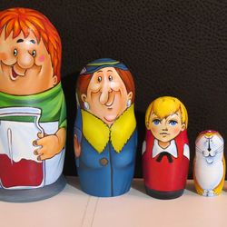 Karlsson on the roof Russian matryoshka nesting dolls 5 - authorial art painted wooden stacking dolls