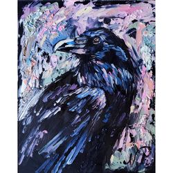 raven painting bird original art 10 by 8 inches black crow wall art crow artwork oil painting by natalia plotnikova