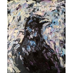 raven painting bird original art 10 by 8 inches black raven wall art crow artwork oil painting by natalia plotnikova
