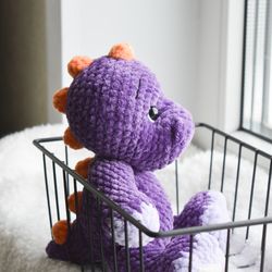 Personalized dinosaur plush toy, baby dino stuffed animals, crocheted dinosaur baby shower gifts