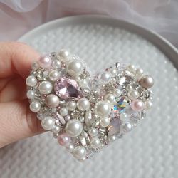 heart brooch valentines day gift rhinestones brooch pearl brooch pink brooch classic brooch love pin elegant brooch