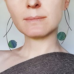 Blue-green wooden comma earrings