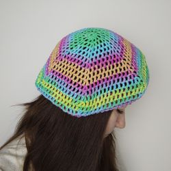 Pastel rainbow beret hat French beret for women Lace beret hand knit Colorfull beret hat
