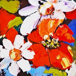 Daisy Painting Poppy Original Oil Painting Impasto Flowers Wall Art Wildflowers Artwork Daisies Art