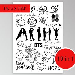 BTS fake tattoo Kpop merch Temporary sticker tat Kawaii korean gift Otaku weeb Jungkook Jimin Jin RM V J-Hope Suga