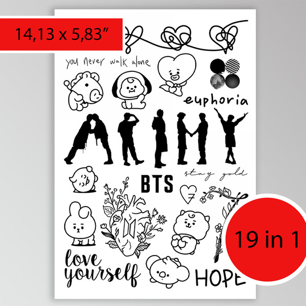BTS fake tattoo Kpop merch Temporary sticker tat Kawaii korean gift Otaku weeb Jungkook Jimin Jin RM V JHope Suga