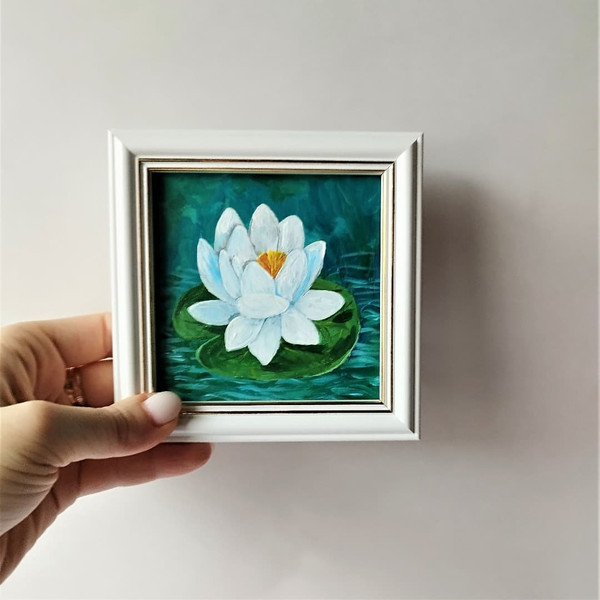 Acrylic-painting-white-lotus-small-wall-decor-framed-art-impasto.jpg