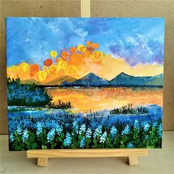 Sunset landscape acrylic painting impasto framed art