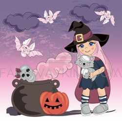 DARKNESS FEAST Halloween Cartoon Vector Illustration Set