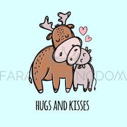 deer hug his son father day holiday vector illustration set