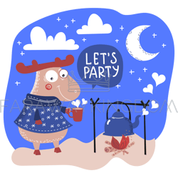 deer party valentine day party animal vector illustration set