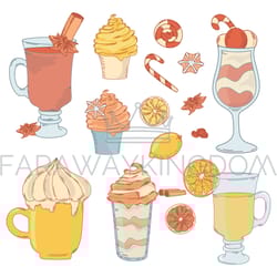 dessert set sweet cartoon new year vector illustration set