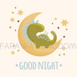dino baby moon cartoon hand drawn vector illustration print