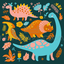 dino collection grunge prehistoric animals vector illustration