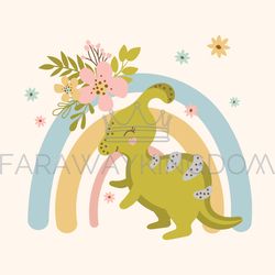 dino flower hand drawn vector illustration apparel print