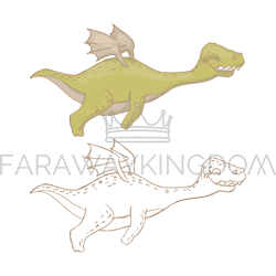 dino fly prehistoric cartoon beast hand drawn illustration