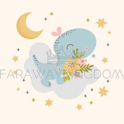 dino moon walk cartoon hand drawn vector illustration print