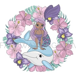 dolphin wreath floral mermaid animal vector illustration set