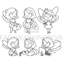 doodle girls cartoon woman lifestyle vector illustration set