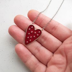 Polka dot heart pendant, handmade jewelry, metal and enamel pendant, 12 colors