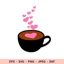 Coffee Cup Svg Cute Cup Hearts Dxf File for Cricut Valentine's Day Clipart