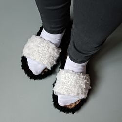 rope indoor slippers handmade hemp shoes wool womens black and white