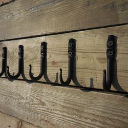 Set of 5 hand forged small hooks, Towel, Mug, Bag, Coat, Rack, Hanger, Holder. Wrought iron, Blacksmith, Metal decor