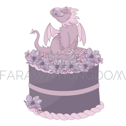 dragon cake birthday party cartoon vector illustration set