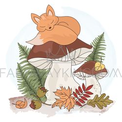 dreaming fox cartoon forest animal vector illustration set