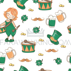DRUM AND HAT Patrick Day Seamless Pattern Vector Illustration
