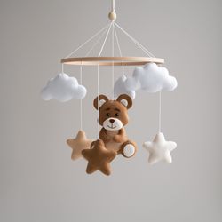 Baby mobile neutral, nursery mobile bear, expecting mom gift, teddy bear