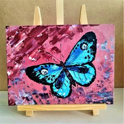 Blue butterfly paintings on canvas acrylic framed art