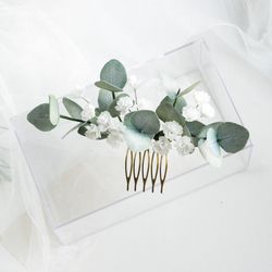 Flowers wedding hair comb Eucalyptus hair comb Greenery hair piece for bride